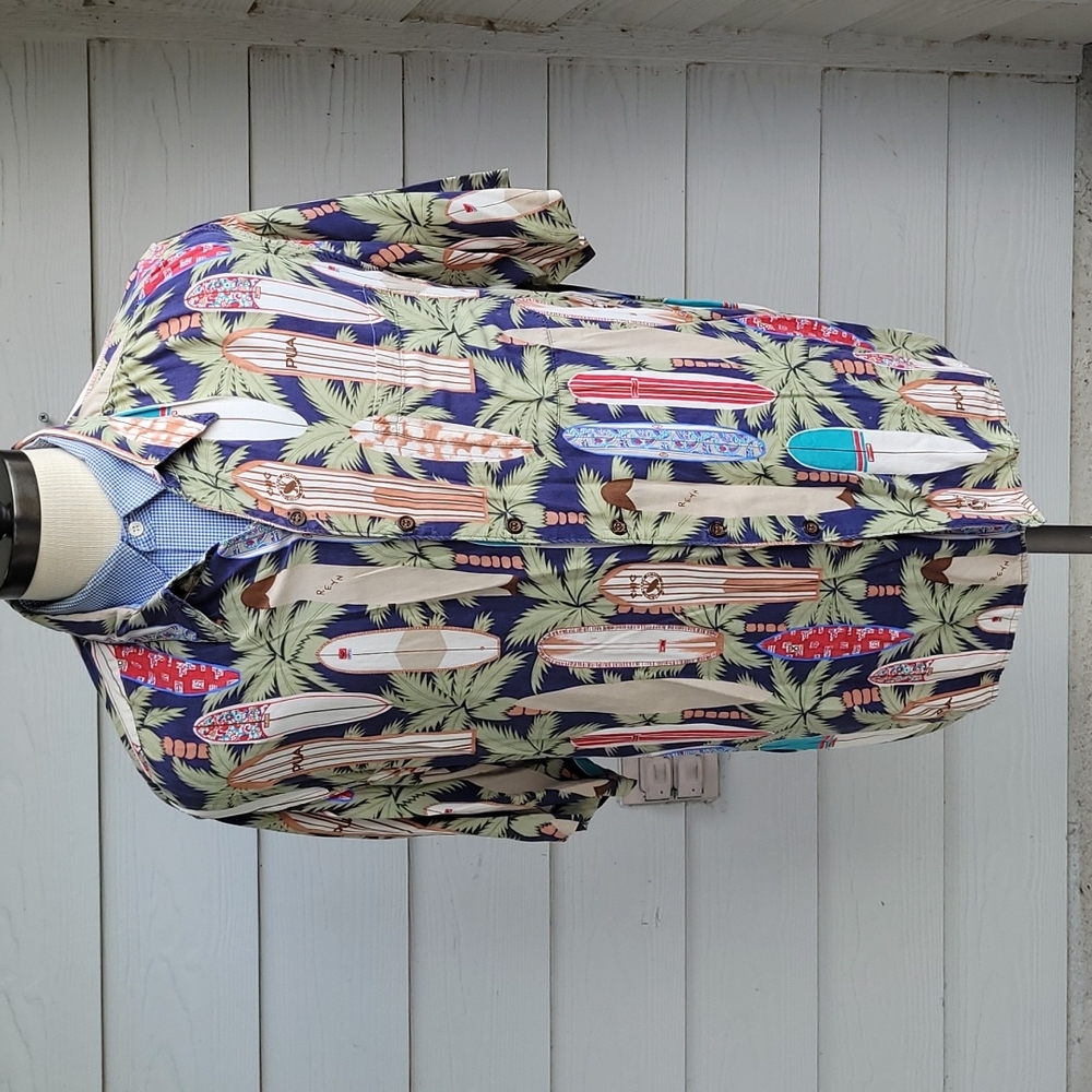 REYN SPOONER Surfboards Surfing Cotton Sz XL Button Down Hawaiian Shirt VTG